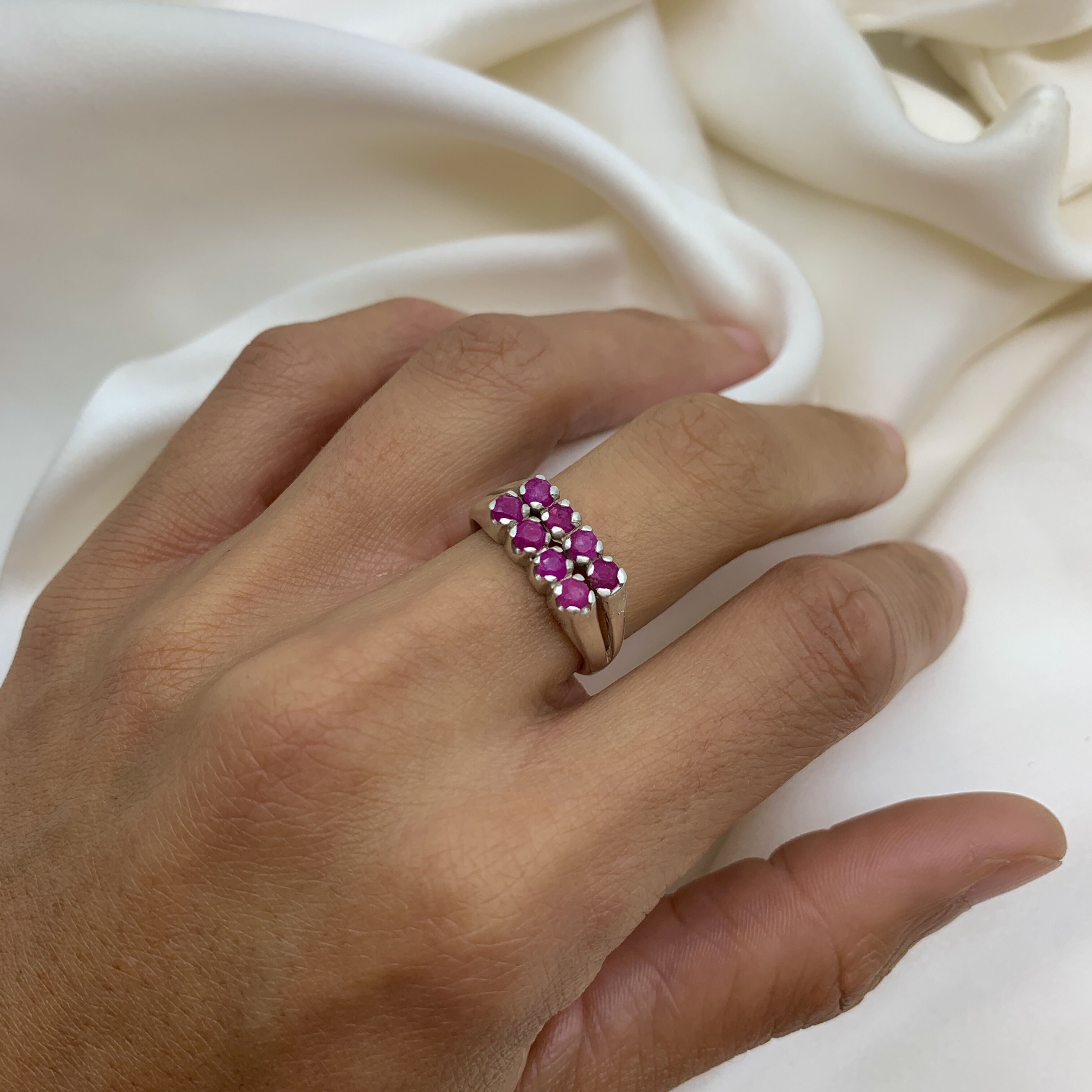 Elegant 925 Sterling Silver Ring featuring Round Natural Red Ruby, perfect for July birthdays and special occasions.