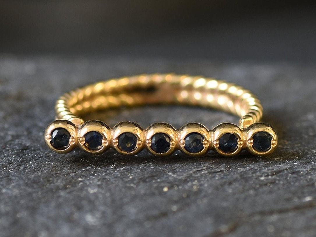 Elegant 18k Gold Vermeil Natural Sapphire Ring, showcasing a round blue sapphire, perfect for September birthdays and everyday wear.