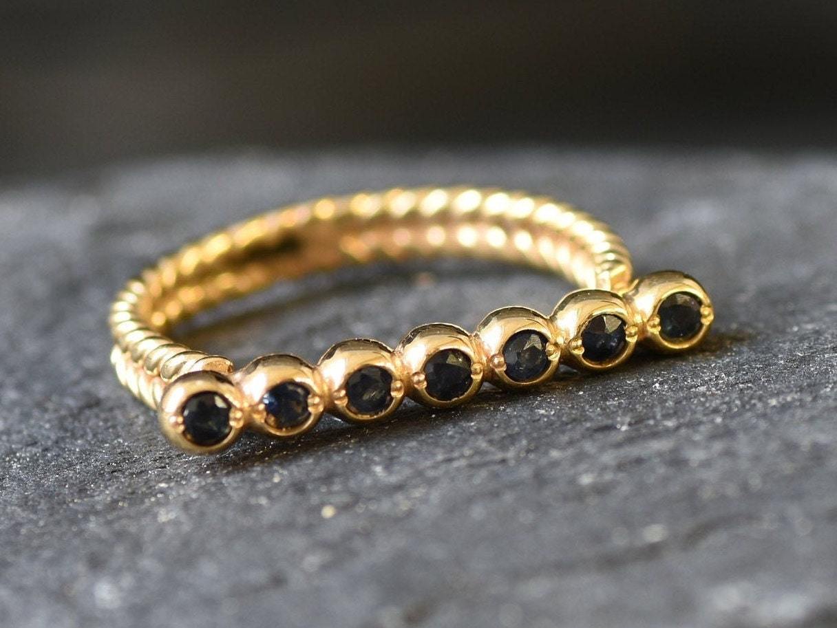 Natural Sapphire Ring made in 18k Gold Vermeil with Round Natural Blue Sapphire in Flush setting, September Birthstone gift idea, symbolizes sincerity, truth, and faithfulness, ideal for everyday wear and perfect for birthday gifting and special occasions.