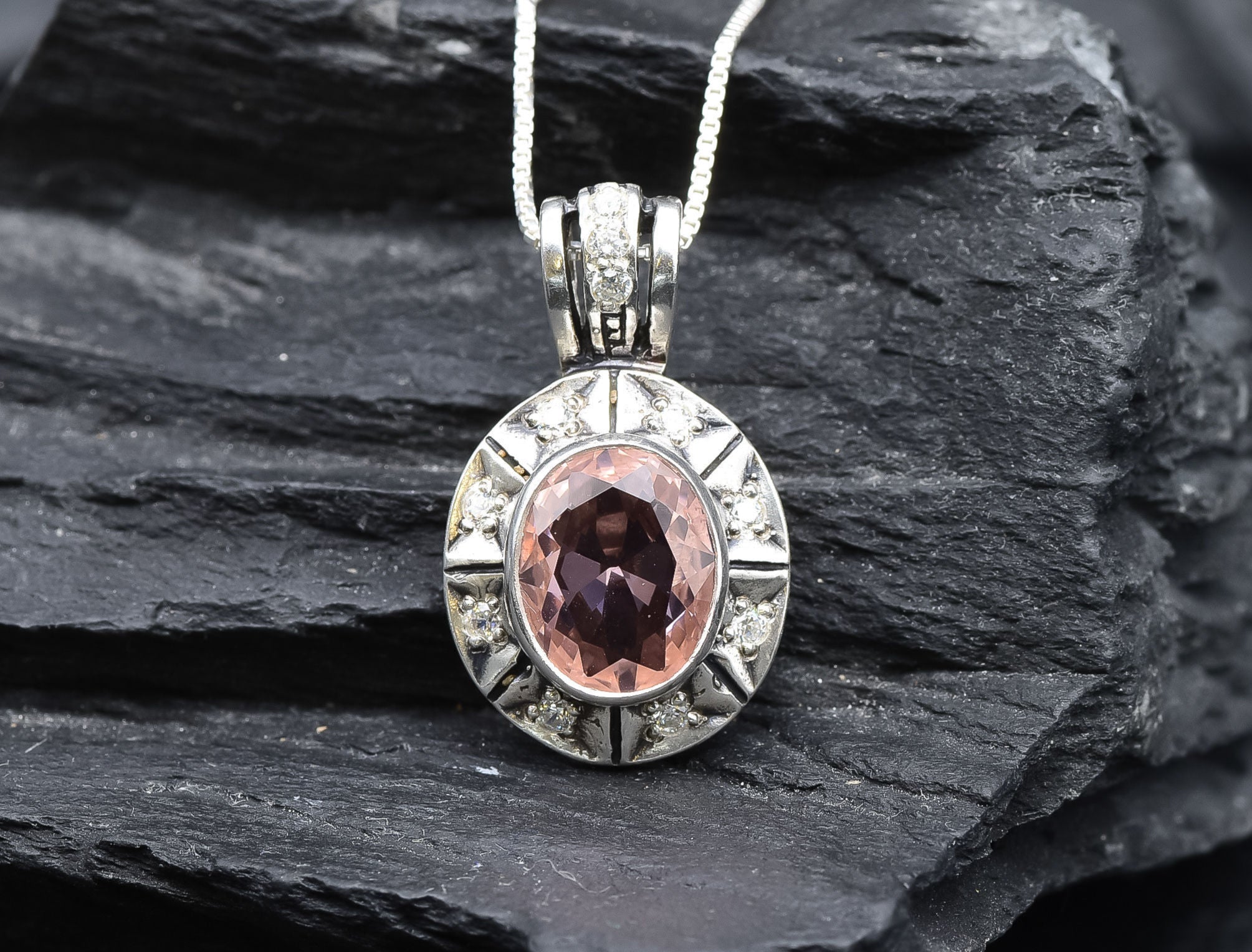 2257-P-cMOR: Sterling Silver 925 Created Morganite