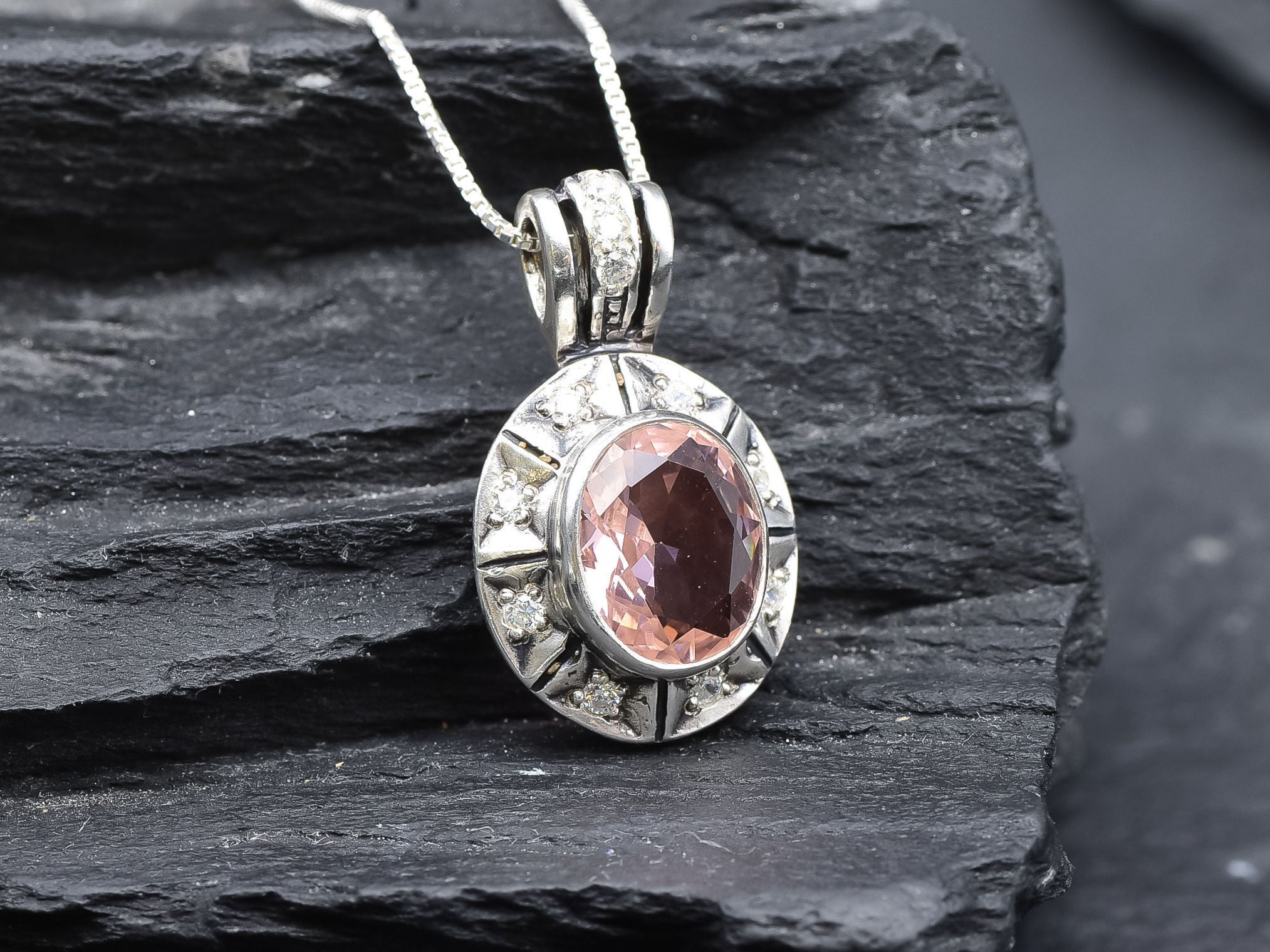 2257-P-cMOR: Sterling Silver 925 Created Morganite