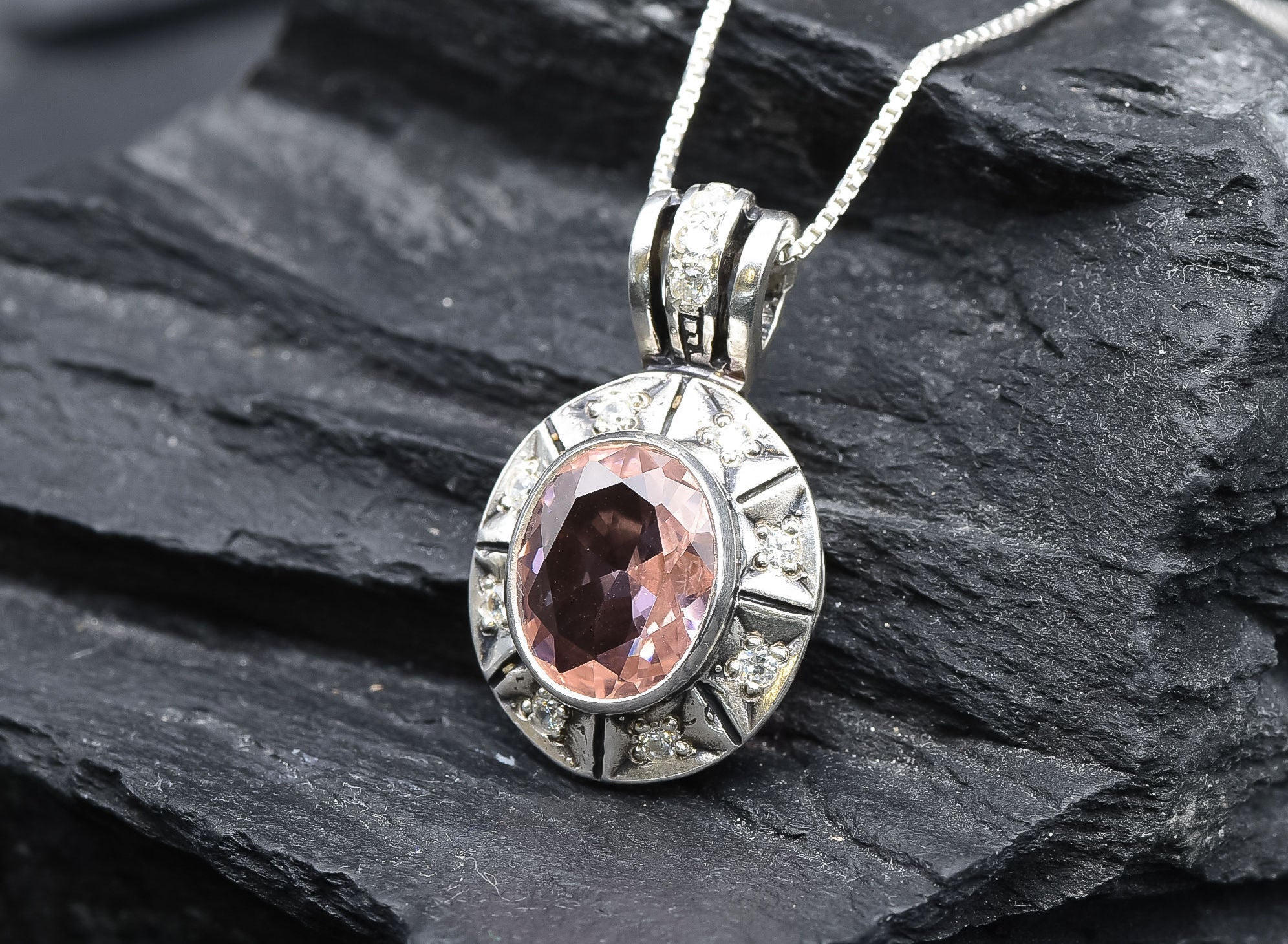 2257-P-cMOR: Sterling Silver 925 Created Morganite