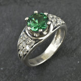 Created Emerald Ring made in 925 Sterling Silver with Round Created Green Emerald in Cluster setting, May Birthstone gift idea, symbolizes, ideal for everyday wear and perfect for birthday gifting and special occasions.