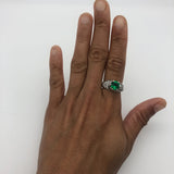 Charming 925 Sterling Silver ring showcasing a round created green emerald in a lovely cluster design, perfect for gifting.