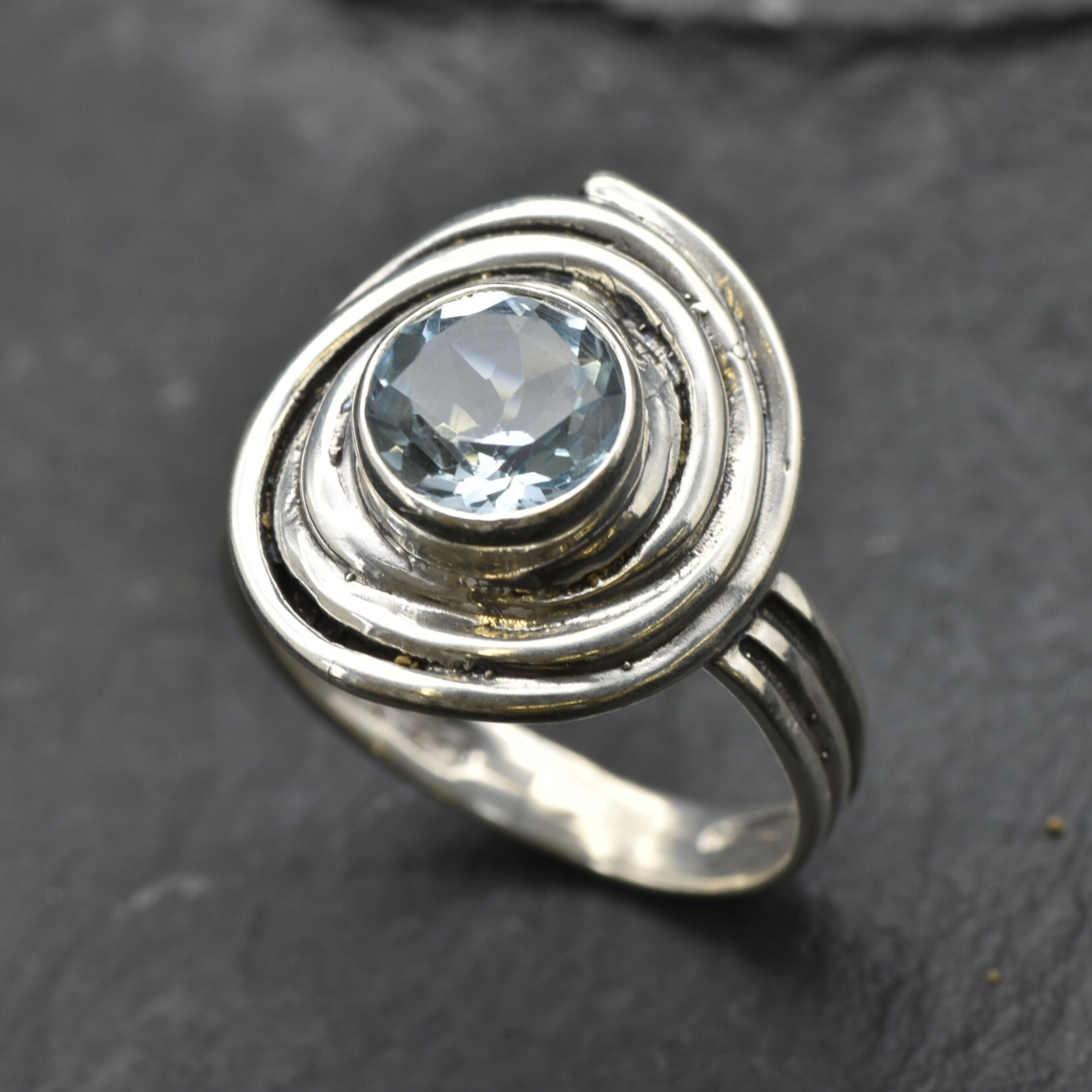 Blue Spiral Ring - Natural Blue Topaz, Swirl Topaz Ring – Adina Stone ...