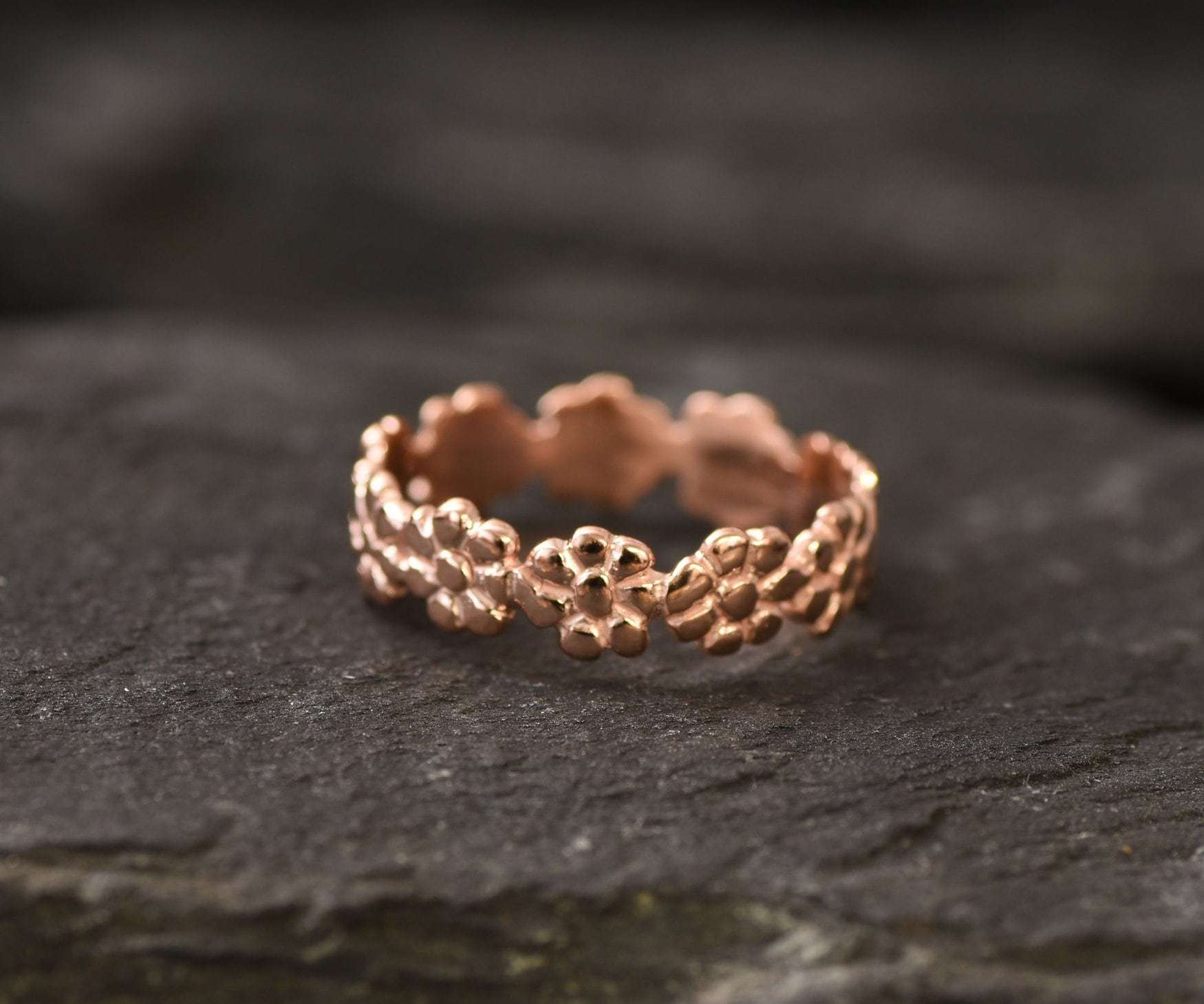 Pink Flower Ring - Rose Gold Eternity Band, Pink Flowers Ring – Adina ...