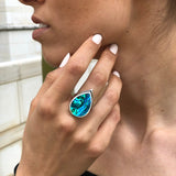 Pearl Shell Ring - Vintage Teardrop Ring - Blue Cocktail Ring