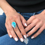 Pearl Shell Ring - Vintage Teardrop Ring - Blue Cocktail Ring