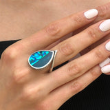 Pearl Shell Ring - Vintage Teardrop Ring - Blue Cocktail Ring