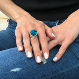 Pearl Shell Ring - Vintage Teardrop Ring - Blue Cocktail Ring