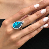 Pearl Shell Ring - Vintage Teardrop Ring - Blue Cocktail Ring