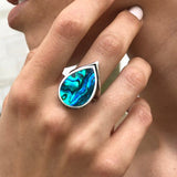 Pearl Shell Ring - Vintage Teardrop Ring - Blue Cocktail Ring