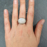 Rainbow Moonstone Ring, Natural Moonstone, Leaf Statement Ring, Large Moonstone Ring, June Birthstone, White Chunky Ring, Solid Silver Ring