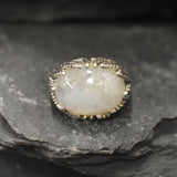 Rainbow Moonstone Ring, Natural Moonstone, Leaf Statement Ring, Large Moonstone Ring, June Birthstone, White Chunky Ring, Solid Silver Ring
