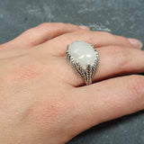 Rainbow Moonstone Ring, Natural Moonstone, Leaf Statement Ring, Large Moonstone Ring, June Birthstone, White Chunky Ring, Solid Silver Ring
