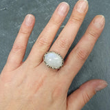 Rainbow Moonstone Ring, Natural Moonstone, Leaf Statement Ring, Large Moonstone Ring, June Birthstone, White Chunky Ring, Solid Silver Ring