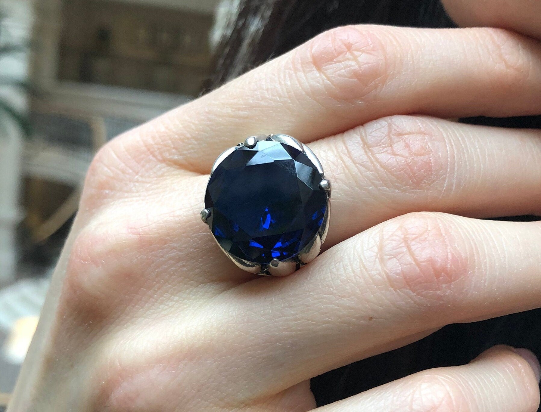 Created Sapphire Ring made in 925 Sterling Silver with Round Created Blue Sapphire in Prong setting, September Birthstone gift idea, symbolizes sincerity, truth, and faithfulness, ideal for everyday wear and perfect for birthday gifting and special occasions.