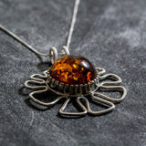 Large Amber Pendant - Natural Amber Necklace - Statement Flower Necklace