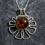 Large Amber Pendant - Natural Amber Necklace - Statement Flower Necklace