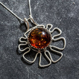 Large Amber Pendant - Natural Amber Necklace - Statement Flower Necklace