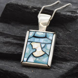 Mosaic Pendant, Lady Pendant, Blue Mosaic Necklace, Statement Blue Necklace, Artistic Silver Necklace, Solid Silver Necklace, Rare By Adina