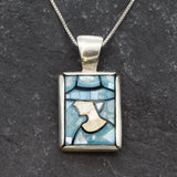 Mosaic Pendant, Lady Pendant, Blue Mosaic Necklace, Statement Blue Necklace, Artistic Silver Necklace, Solid Silver Necklace, Rare By Adina