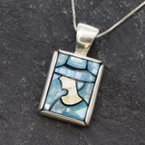 Mosaic Pendant, Lady Pendant, Blue Mosaic Necklace, Statement Blue Necklace, Artistic Silver Necklace, Solid Silver Necklace, Rare By Adina
