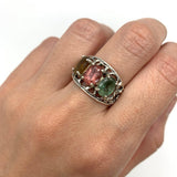 Statement Tourmaline Ring, Natural Tourmaline Ring, Three Stone Ring, Large Boho Ring, Wide Tourmaline Band, Silver Ring, Rare By Adina