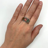Statement Tourmaline Ring, Natural Tourmaline Ring, Three Stone Ring, Large Boho Ring, Wide Tourmaline Band, Silver Ring, Rare By Adina
