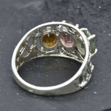Statement Tourmaline Ring, Natural Tourmaline Ring, Three Stone Ring, Large Boho Ring, Wide Tourmaline Band, Silver Ring, Rare By Adina