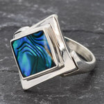 Square Abalone Ring, Natural Mother of Pearl, Shell Ring, Lozenge Ring, Statement Bezel Ring, Vintage Ring, Unique Stone Ring, Solid Silver