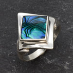Square Abalone Ring, Natural Mother of Pearl, Shell Ring, Lozenge Ring, Statement Bezel Ring, Vintage Ring, Unique Stone Ring, Solid Silver