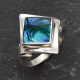 Square Abalone Ring, Natural Mother of Pearl, Shell Ring, Lozenge Ring, Statement Bezel Ring, Vintage Ring, Unique Stone Ring, Solid Silver