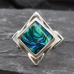 Square Abalone Ring, Natural Mother of Pearl, Shell Ring, Lozenge Ring, Statement Bezel Ring, Vintage Ring, Unique Stone Ring, Solid Silver