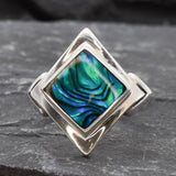 Square Abalone Ring, Natural Mother of Pearl, Shell Ring, Lozenge Ring, Statement Bezel Ring, Vintage Ring, Unique Stone Ring, Solid Silver