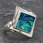 Square Abalone Ring, Natural Mother of Pearl, Shell Ring, Lozenge Ring, Statement Bezel Ring, Vintage Ring, Unique Stone Ring, Solid Silver