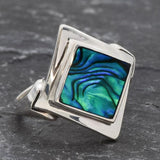 Square Abalone Ring, Natural Mother of Pearl, Shell Ring, Lozenge Ring, Statement Bezel Ring, Vintage Ring, Unique Stone Ring, Solid Silver