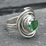 Stylish 925 Sterling Silver ring showcasing a round Created Green Emerald, ideal for everyday wear and meaningful gifts.