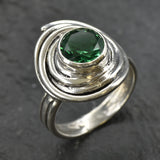 Charming 925 Sterling Silver ring with a bezel-set Created Green Emerald, a lovely May birthstone gift for any occasion.