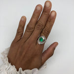 Beautiful 925 Sterling Silver ring adorned with a bezel-set Created Green Emerald, symbolizes love and prosperity, perfect for gifts.