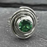 Distinctive 925 Sterling Silver ring featuring a round Created Green Emerald, a thoughtful gift for May birthdays and special moments.