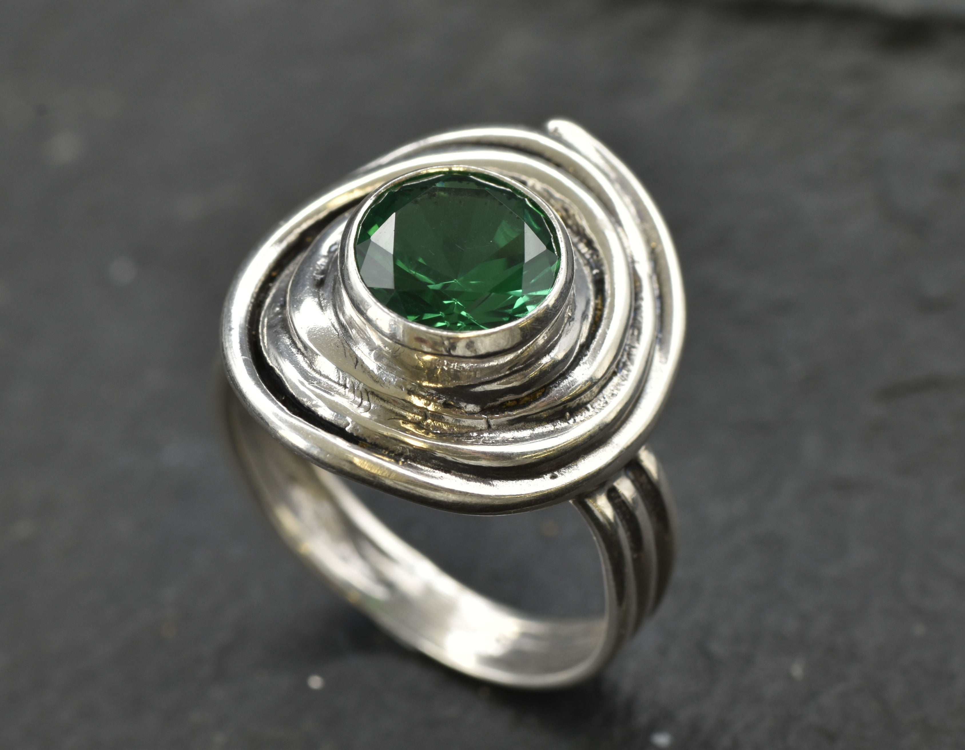 Created Emerald Ring made in 925 Sterling Silver with Round Created Green Emerald in Bezel setting, May Birthstone gift idea, symbolizes, ideal for everyday wear and perfect for birthday gifting and special occasions.