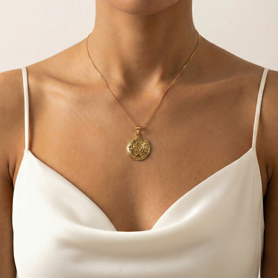 Elegant Sun & Moon Necklace showcasing a gold crescent moon pendant, perfect for daily wear and special gifts.