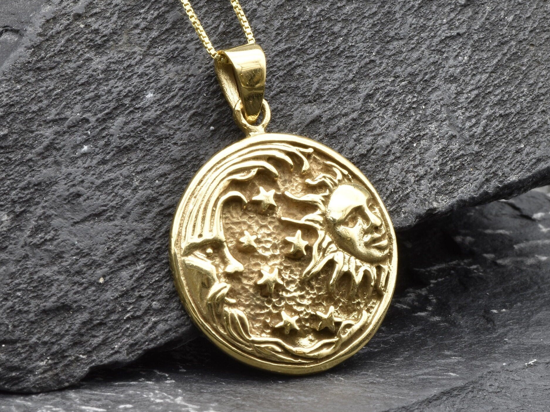 Celestial Silver Pendant, Crescent Moon Pendant, Sun Silver Pendant, Moon Necklace, Astrology Pendant, Stars Silver Pendant