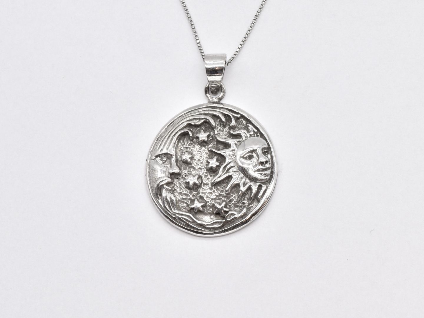 Celestial Silver Pendant, Crescent Moon Pendant, Sun Silver Pendant, Moon Necklace, Astrology Pendant, Stars Silver Pendant