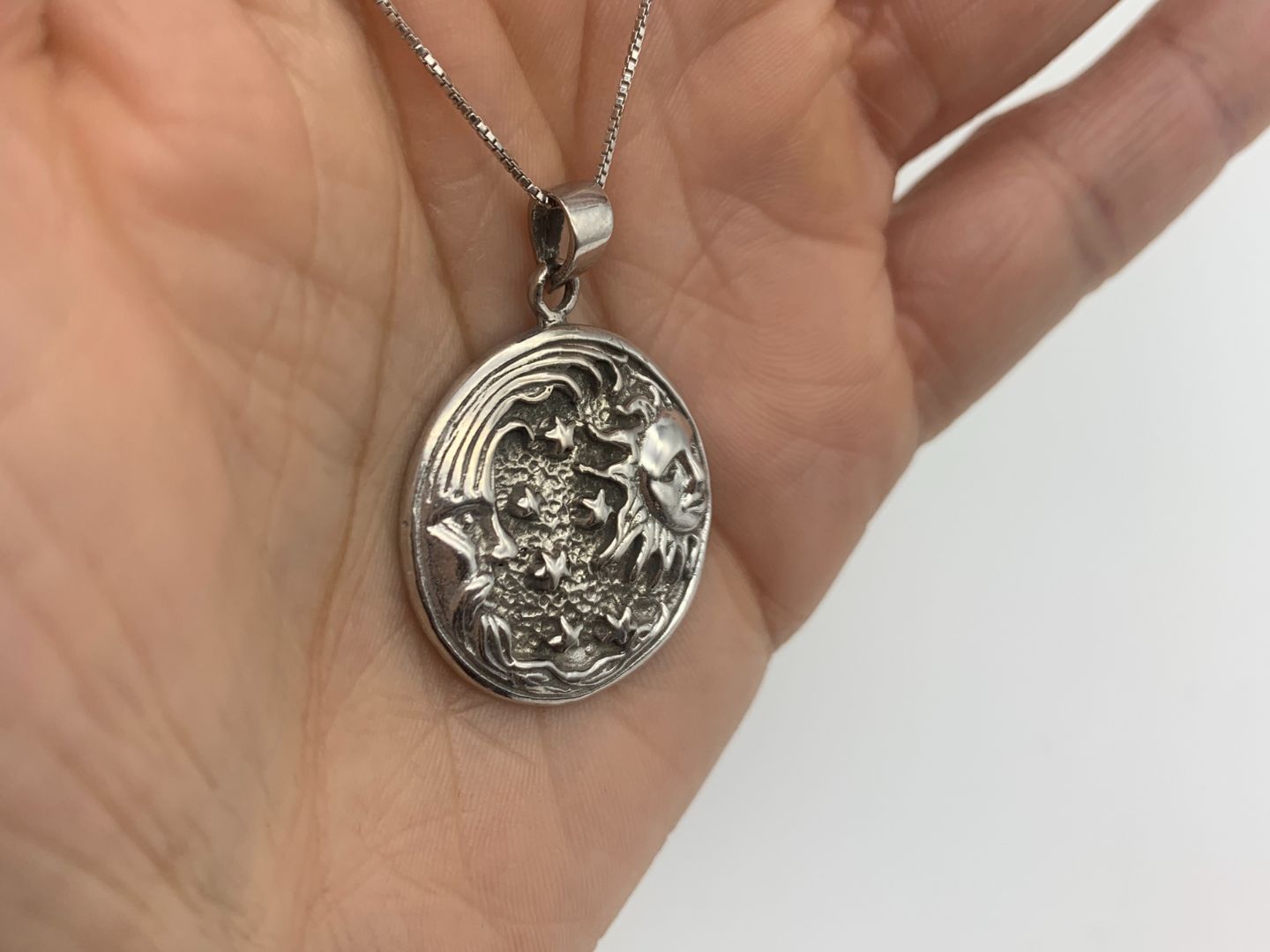 Celestial Silver Pendant, Crescent Moon Pendant, Sun Silver Pendant, Moon Necklace, Astrology Pendant, Stars Silver Pendant