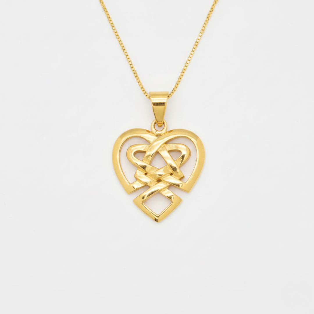 Gold Artistic Heart Pendant - Gold Celtic Heart Necklace, Knot Heart Pendant made in 18k Gold Vermeil. Ideal for everyday wear and perfect for birthday gifting and special occasions.