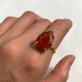 Gold Red Ring - Natural Carnelian Ring, Large Red Ring