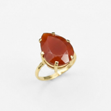 Gold Red Ring - Natural Carnelian Ring, Large Red Ring
