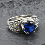 Stunning solitaire ring in 925 Sterling Silver with Created Blue Sapphire, a lovely gift for those born in September.